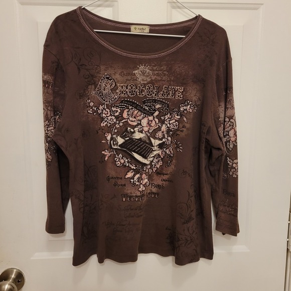Cactus WOMEN'S XL, 1990'S BEJEWELED CHOCOLATE THEME SHIRT Long Sleeves - Picture 1 of 4